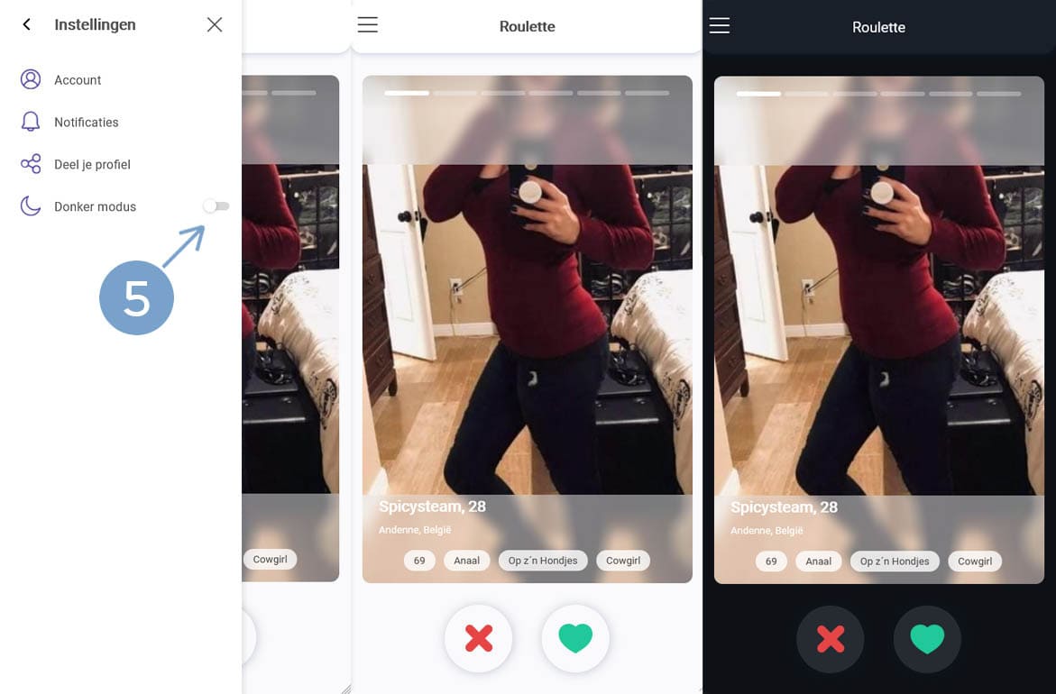 meet-n-hook dark mode aanzetten